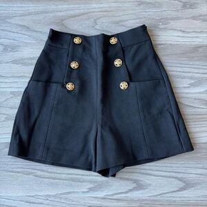 Zara Black High-Waisted Shorts with Gold Buttons